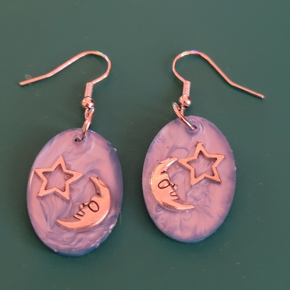 Hand Crafted Moon and Star Earrings - Picture 2 of 3